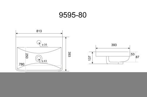Раковина из сантехнического фаянса Velvex JILL 9595(60) 80х40 накладная цвет белый 1 отверстие под смеситель - фото 2