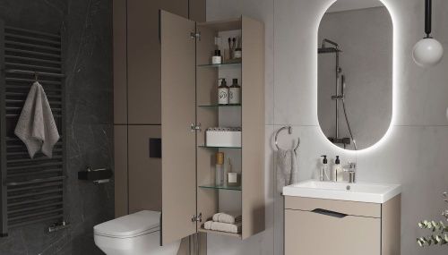 Шкаф-пенал Velvex Krona 360 серый камень 40х150 подвесной цвет серый - фото 3