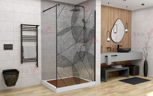 Душевая перегородка AvaCan MB100 110х200 стекло с рисунком профиль черный - фото 2