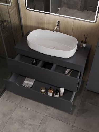 Тумба с раковиной Orange Line Li-100TugMDF+B07-675W 100х50 цвет серый - фото 4