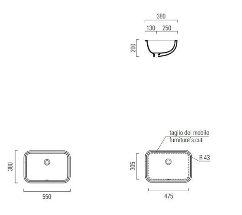 Раковина из сантехнического фаянса GSI Pura 724311_УЦ/2 50х40 встраиваемая цвет белый - фото 2