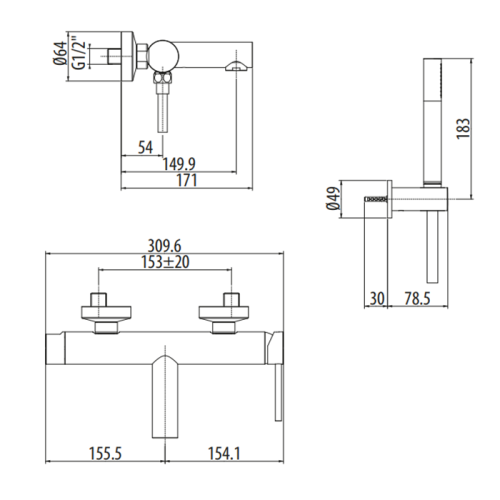 Смеситель Gattoni CIRCLE ONE 9000/90NO настенный черный - фото 2