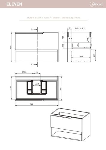 Тумба под раковину Visobath Eleven 76072/Quarzo 80х50 подвесная цвет серый - фото 2