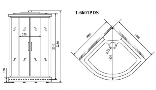 Душевая кабина Timo Standart T-6601PDS 100х100 четверть круга с крышей ориентация универсальная - фото 2