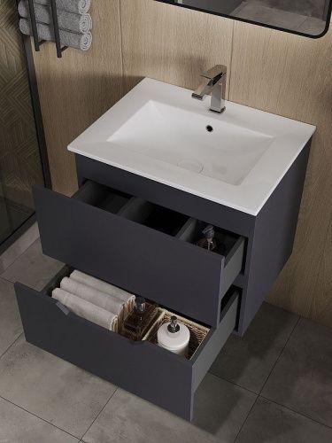 Тумба с раковиной Orange Line Li-60Tug+Ra 60х50 подвесная цвет серый - фото 3