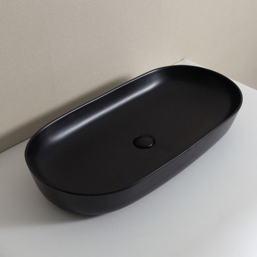 Раковина из сантехнического фаянса CeramaLux 78327MB 80х40 накладная цвет черный без отверстий под смеситель - фото 2