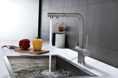 Смеситель для кухни Paulmark SERPENTINE Se213222-GR на мойку серый - фото 3