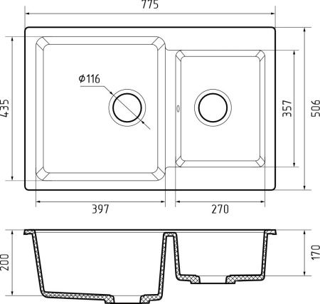 Кухонная мойка Granfest Practik P-780K графит 80х50 цвет серый поверхность матовая