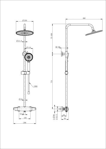 Душевая стойка Wonzon & Woghand Capsule WW-B3031-A-BG настенная цвет золото с термостатом - фото 2