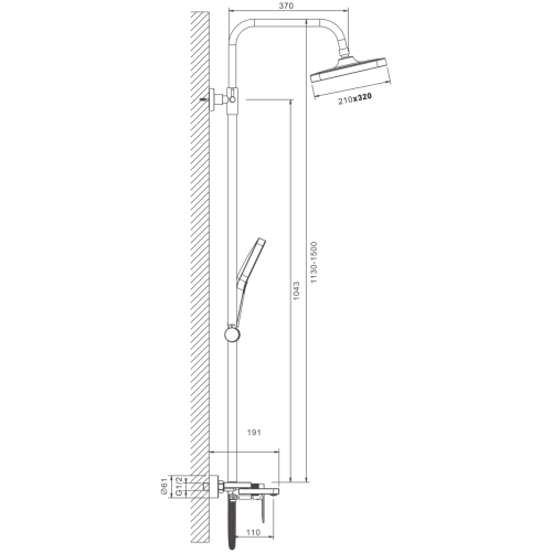 Душевая стойка Belz B678 B24678-7 настенная цвет черный - фото 2