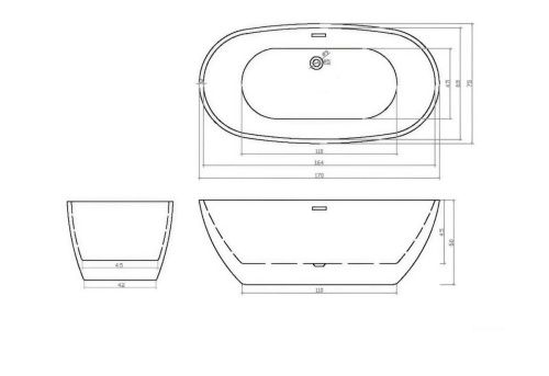Ванна акриловая Cerutti SPA CT10511 170х75 отдельностоящая овальная с ножками - фото 4