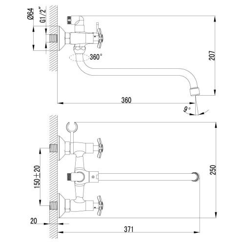 Смеситель для ванны LeMark Partner LM6541C настенный хром - фото 2