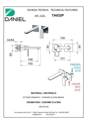 Смеситель для раковины Daniel Tiara TA632P-15 встраиваемый в стену черный - фото 2
