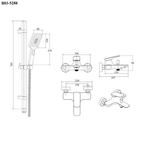 Душевая стойка Bond Cube B03-5288 настенная цвет черный - фото 3