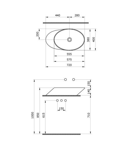 Раковина из сантехнического фарфора Ambassador Ritz 236T20002 70х40 накладная цвет белый без отверстий под смеситель - фото 3