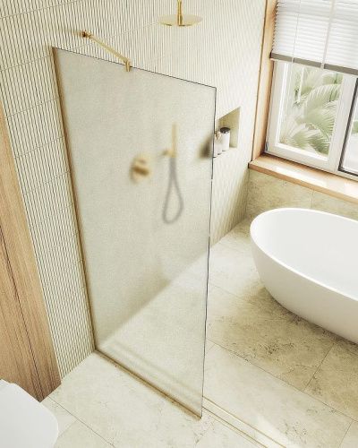 Душевая перегородка Maybah Glass MGD-1357-3у 100х195 стекло тонированное профиль золото - фото 2