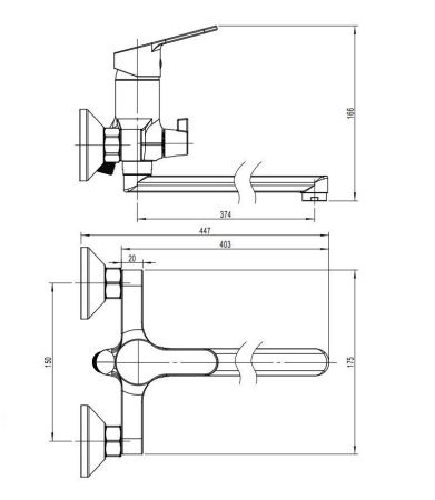 Смеситель для ванны Rush Sky SK5720-51 настенный хром