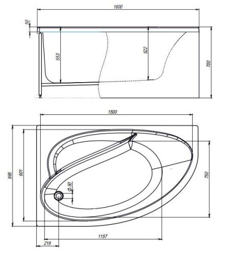 Ванна акриловая Timo IVA IVA1610L 160х100 пристенная асимметричная без каркаса - фото 2