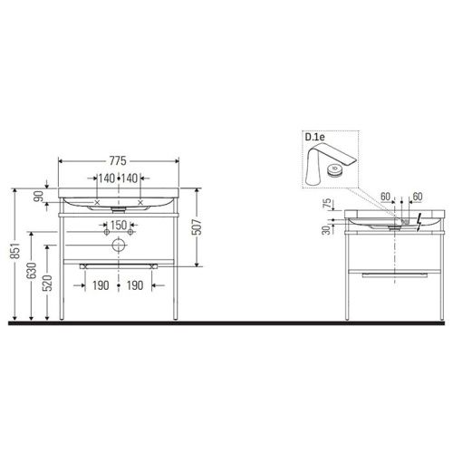 Консоль с раковиной Duravit Happy D.2 Plus HP4837O2222 80х50 напольная цвет хром - фото 2