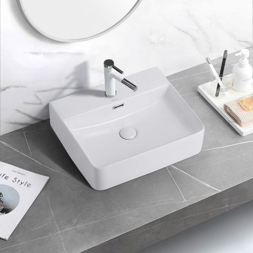 Раковина керамическая Abber RECHTECK AC2203 50х40 накладная цвет белый 1 отверстие под смеситель - фото 4