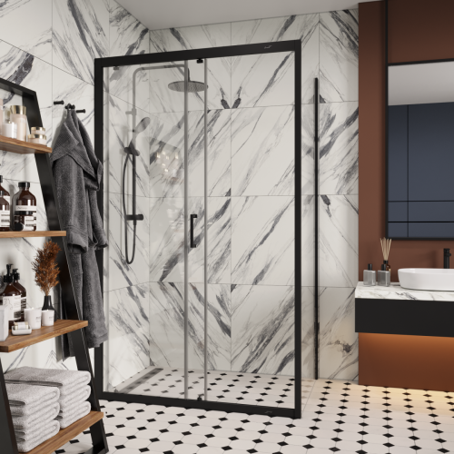 Душевой уголок Cerutti SPA GLORIA120B 120х80 стекло прозрачное профиль черный без поддона - фото 5