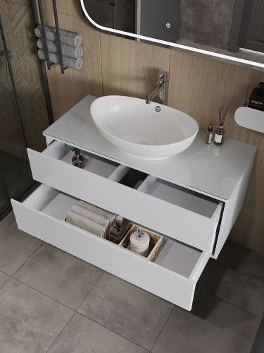 Тумба с раковиной Orange Otto Ot-100TuGLASS+G56 100х50 подвесная цвет белый - фото 3