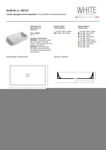 Раковина керамическая White Ceramic Slim W012705 60х40 накладная цвет черный - фото 2