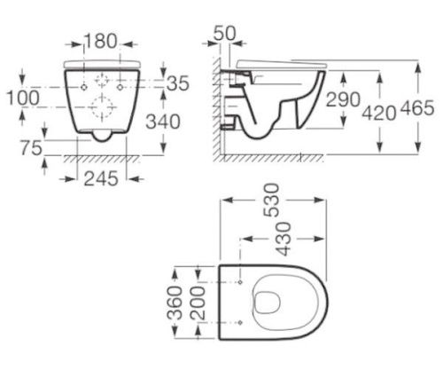 Чаша унитаза подвесная Roca Ona A346687000 цвет белый без сиденья безободковая душевой смыв - фото 4