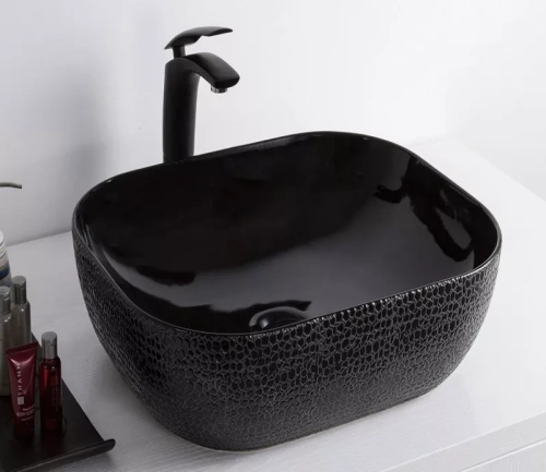 Раковина керамическая Gid 53303 50х40 накладная цвет черный без отверстий под смеситель - фото 3