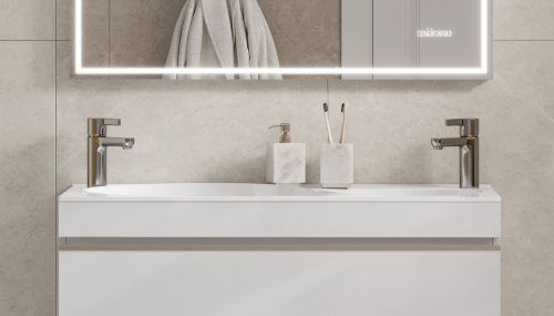 Раковина из искусственного камня Velvex OTTO rkOTT.100-81 100х50 встраиваемая цвет белый 2 отверстия под смеситель - фото 2