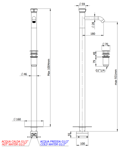 Смеситель для раковины Remer Element ET18 напольный хром - фото 2