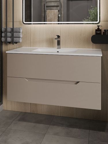 Тумба с раковиной Orange Line Li-100TuL+Ra 100х50 подвесная цвет бежевый - фото 2