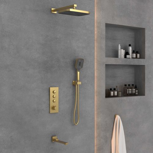 Душевая система Vincea VSFW-433T1BG встраиваемая в стену цвет золото с термостатом