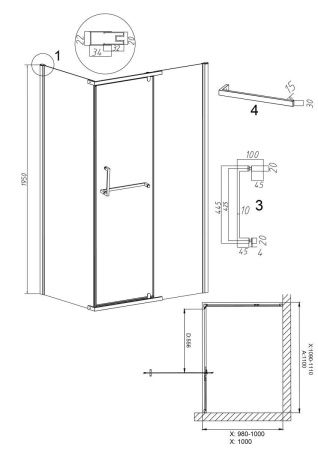 Душевой уголок Grossman Pragma 120.K33.03.1110.21.02 110х100 стекло шиншилла профиль черный без поддона