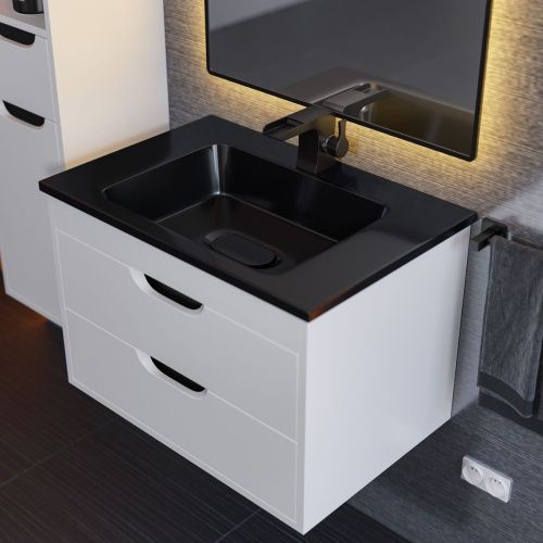 Раковина из искусственного камня Uperwood Modul 29110202339 60х50 полувстраиваемая цвет черный - фото 2