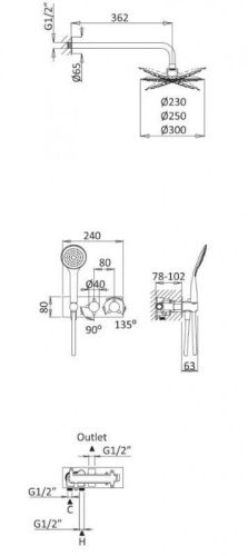 Душевая система Cezares CZR CZR-B-VDIM-T-NOP встраиваемая в стену цвет черный с термостатом - фото 2