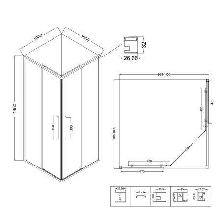 Душевой уголок Niagara Nova NG-6824-34BLACK 100х100 стекло прозрачное профиль черный без поддона