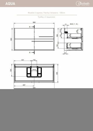 Тумба под раковину Visobath Aqua 73570/73582 100х50 подвесная цвет серый