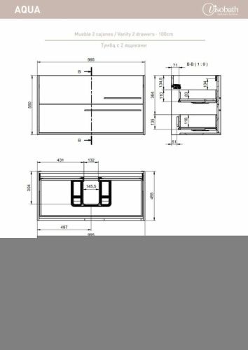 Тумба под раковину Visobath Aqua 73570/73582 100х50 подвесная цвет серый - фото 4