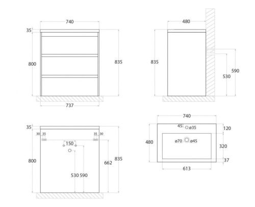 Тумба под раковину Art&Max FAMILY Family-750-3C-PIA-CV 80х50 напольная цвет серый - фото 4