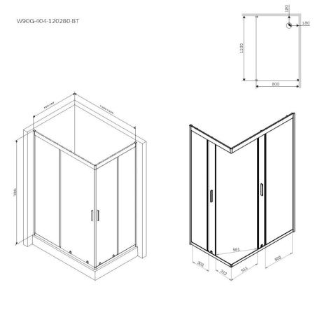 Душевой уголок Am.Pm Gem W90G-404-120280-BT 120х80 стекло прозрачное профиль черный без поддона