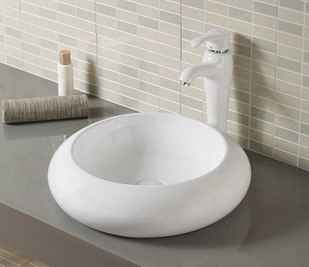 Раковина из сантехнического фаянса CeramaLux 7031B 50х50 накладная цвет белый без отверстий под смеситель