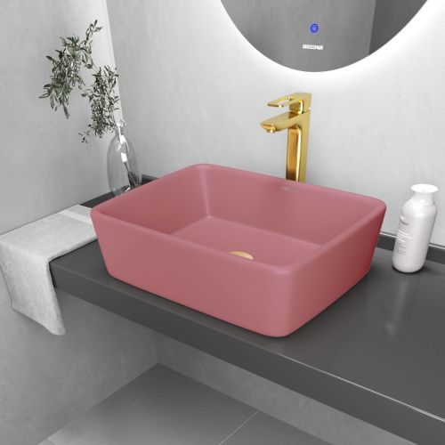 Раковина из сантехнического фаянса Grossman Color GR-3016PIM 50х40 накладная цвет розовый без отверстий под смеситель - фото 3