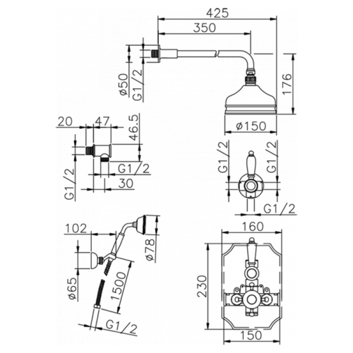 Душевая система Cisal Victorian 913.VT02H.CR встраиваемая в стену цвет хром - фото 2