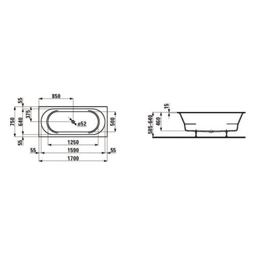 Ванна акриловая Laufen Pro 2.4295.0.000.000.1 170х75 встраиваемая прямоугольная - фото 2