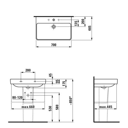 Раковина керамическая Laufen Pro 8.1096.7.000.104.1 70 см подвесная цвет белый 1 отверстие под смеситель - фото 2