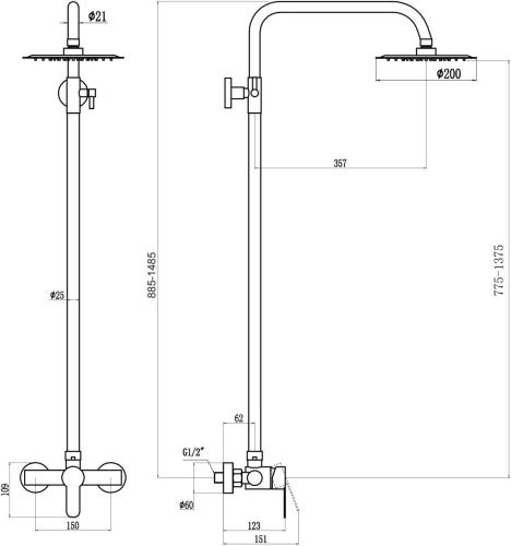 Душевая стойка Fmark FS8205 настенная цвет серый - фото 3