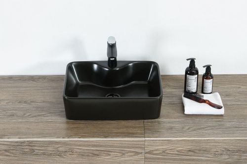 Раковина из сантехнического фарфора Orange B01-475mb 50х40 накладная цвет черный 1 отверстие под смеситель - фото 5