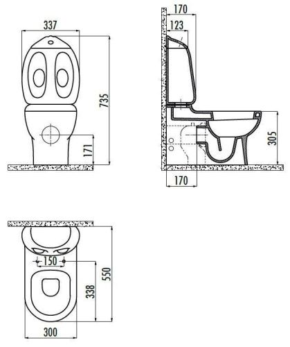 Чаша унитаза напольная Creavit DUCKY DC360-00CB00E-0000 цвет белый без бачка без сиденья душевой смыв - фото 2