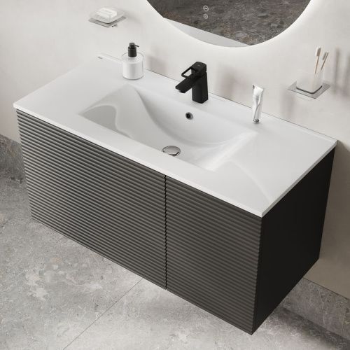 Тумба с раковиной Iddis Bild BIL10G0i95K 100х50 подвесная цвет серый - фото 3